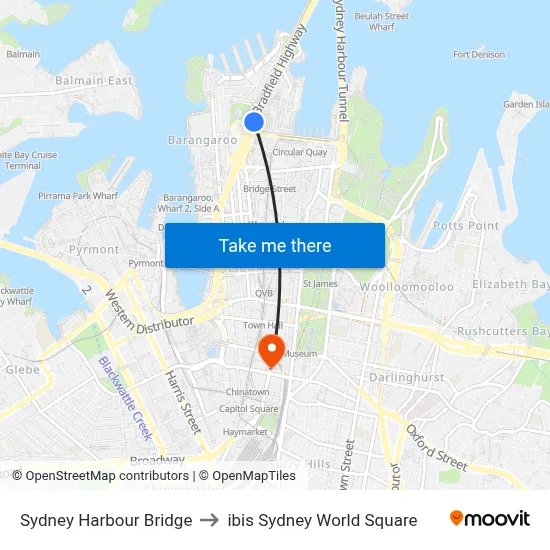 Sydney Harbour Bridge to ibis Sydney World Square map