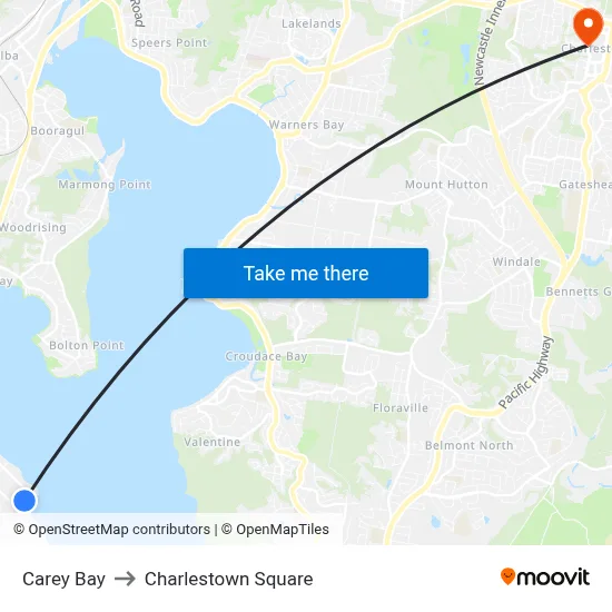 Carey Bay to Charlestown Square map
