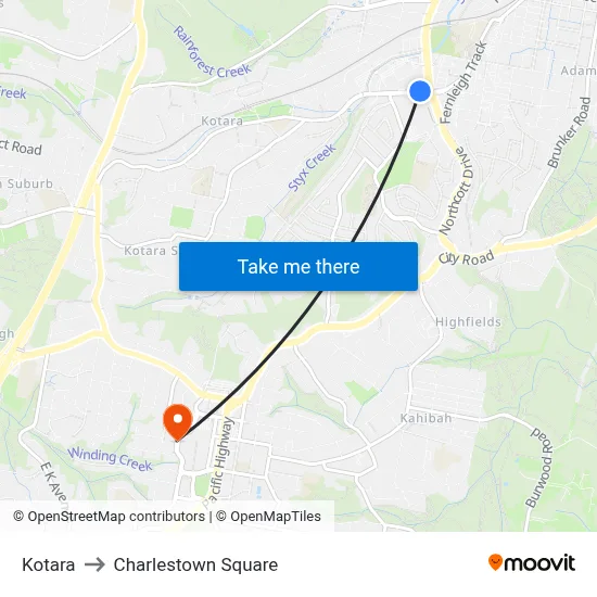 Kotara to Charlestown Square map