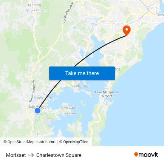 Morisset to Charlestown Square map