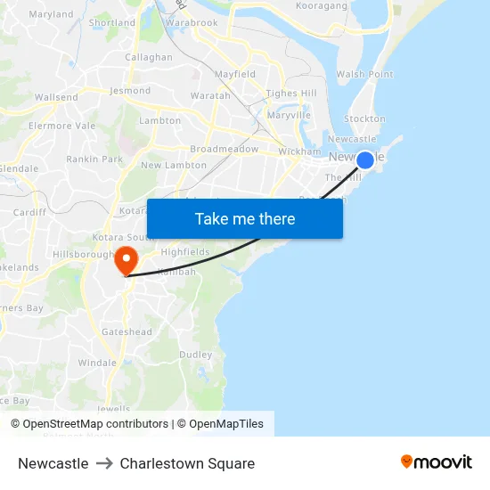 Newcastle to Charlestown Square map