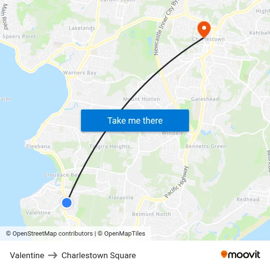 Valentine to Charlestown Square map