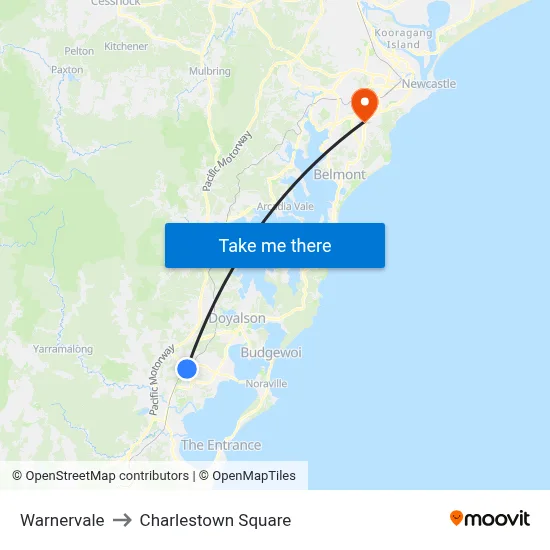 Warnervale to Charlestown Square map