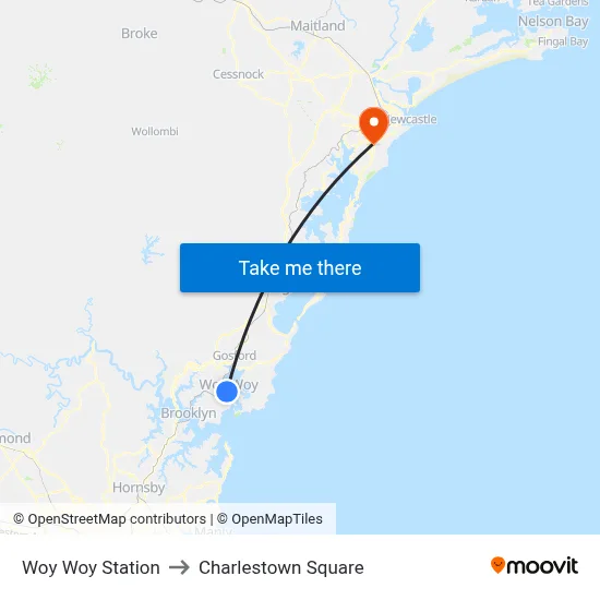 Woy Woy Station to Charlestown Square map