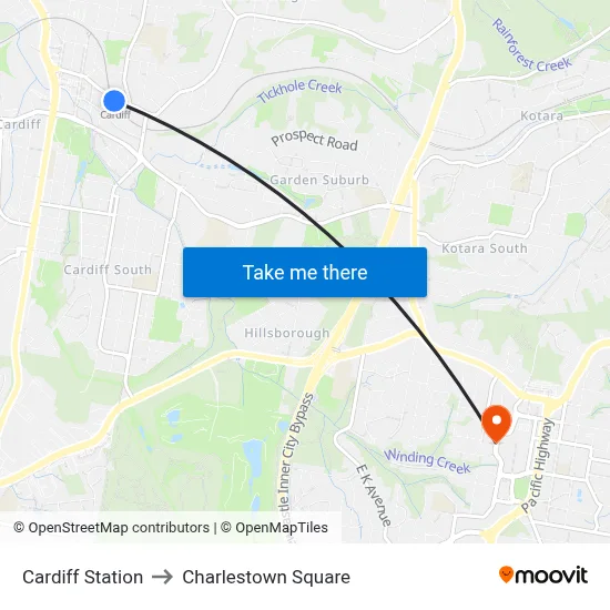 Cardiff Station to Charlestown Square map