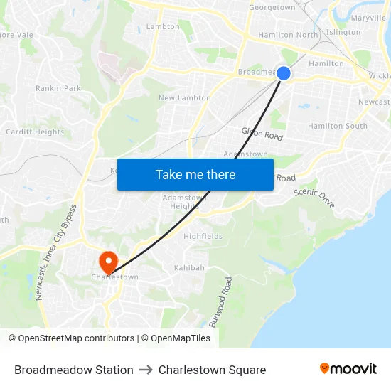 Broadmeadow Station to Charlestown Square map