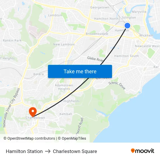 Hamilton Station to Charlestown Square map
