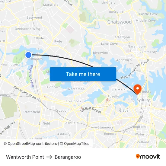Wentworth Point to Barangaroo map