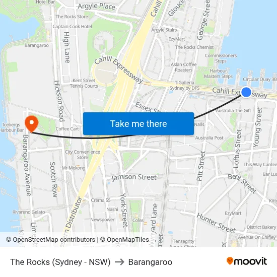 The Rocks (Sydney - NSW) to Barangaroo map