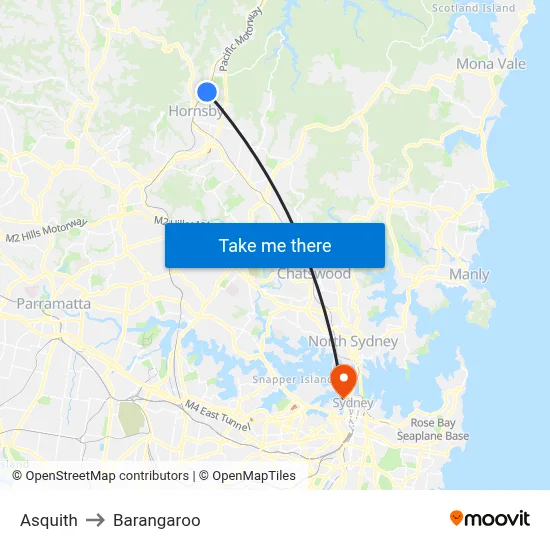 Asquith to Barangaroo map