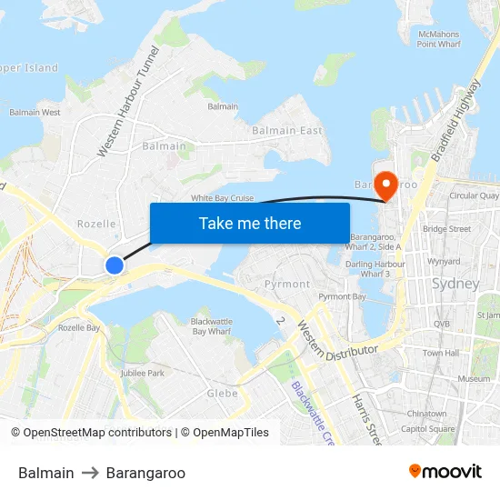 Balmain to Barangaroo map