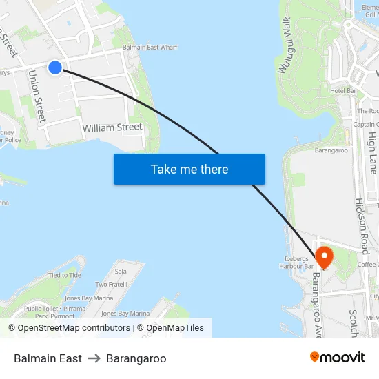 Balmain East to Barangaroo map