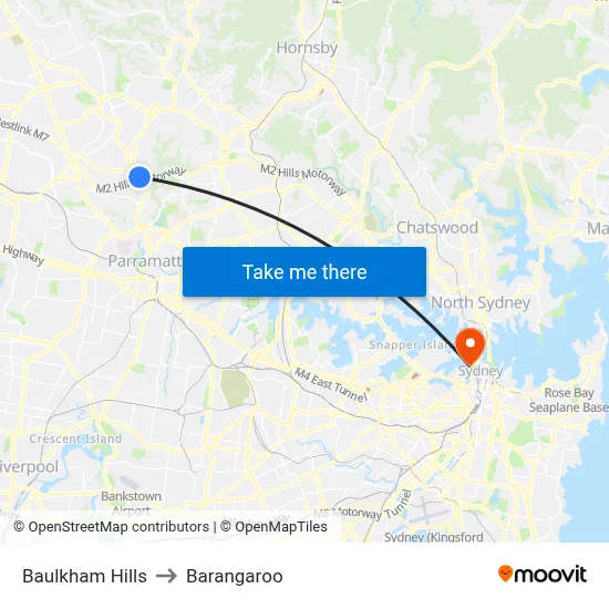 Baulkham Hills to Barangaroo map