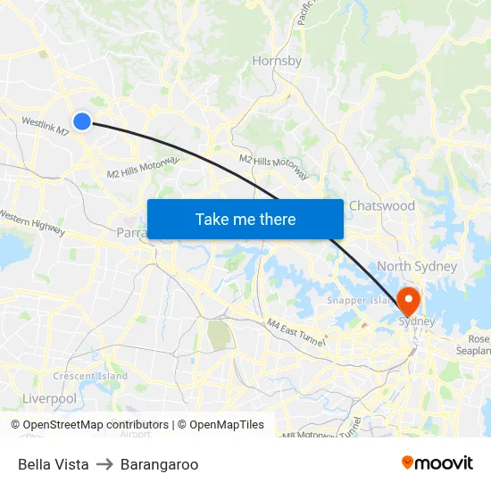Bella Vista to Barangaroo map