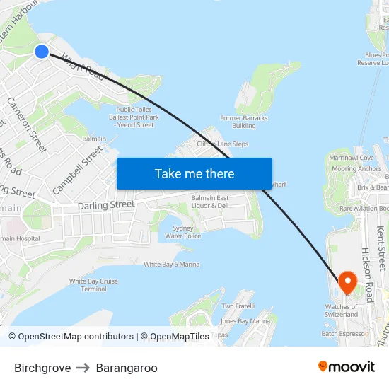 Birchgrove to Barangaroo map