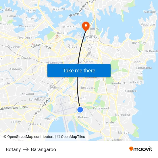 Botany to Barangaroo map