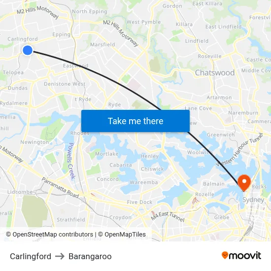 Carlingford to Barangaroo map