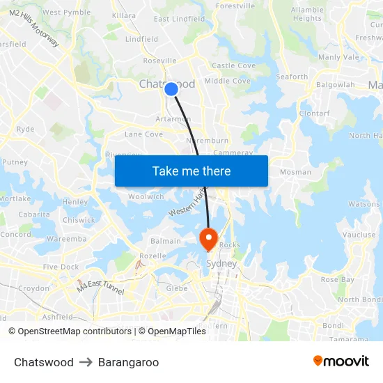 Chatswood to Barangaroo map