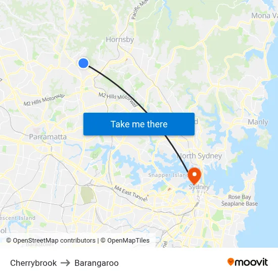 Cherrybrook to Barangaroo map