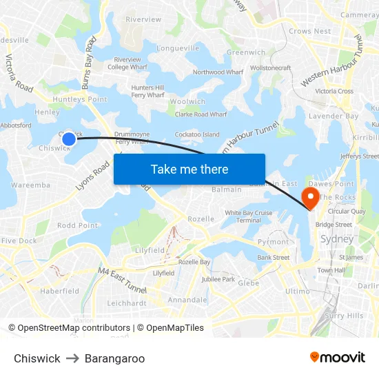 Chiswick to Barangaroo map