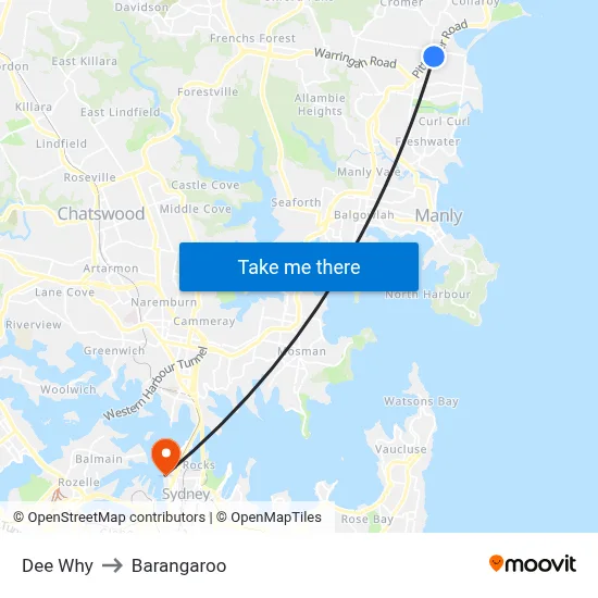 Dee Why to Barangaroo map