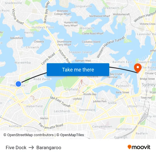Five Dock to Barangaroo map