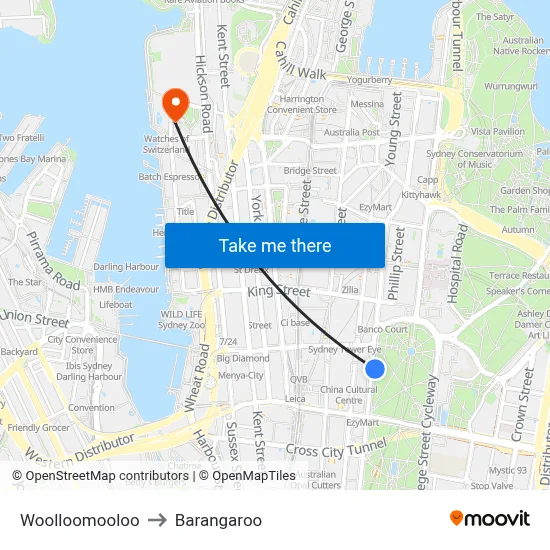 Woolloomooloo to Barangaroo map