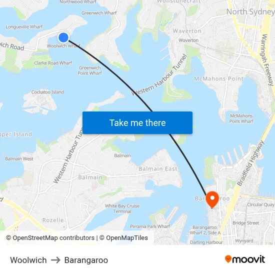 Woolwich to Barangaroo map