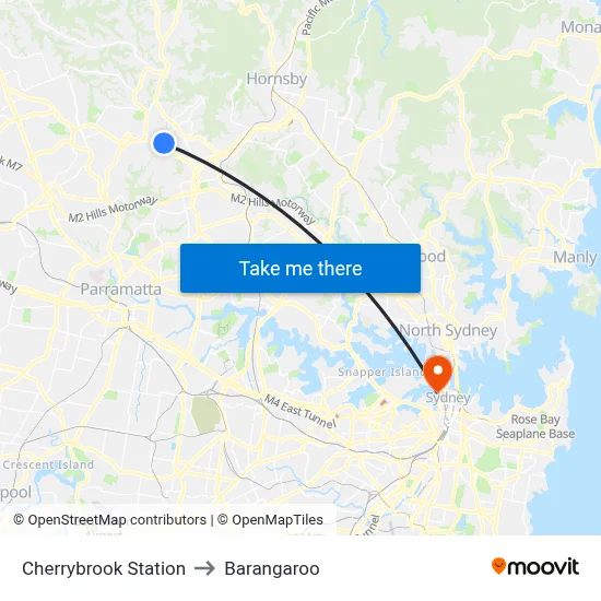 Cherrybrook Station to Barangaroo map