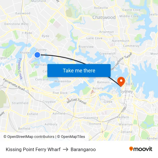 Kissing Point Ferry Wharf to Barangaroo map