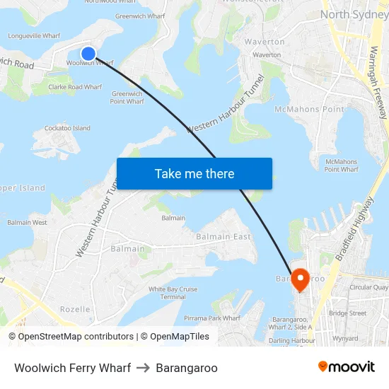 Woolwich Ferry Wharf to Barangaroo map