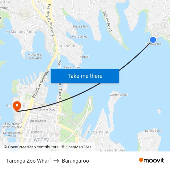 Taronga Zoo Wharf to Barangaroo map