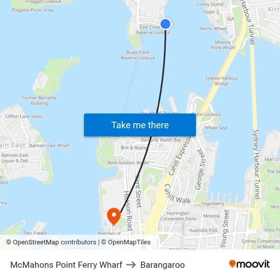 McMahons Point Ferry Wharf to Barangaroo map