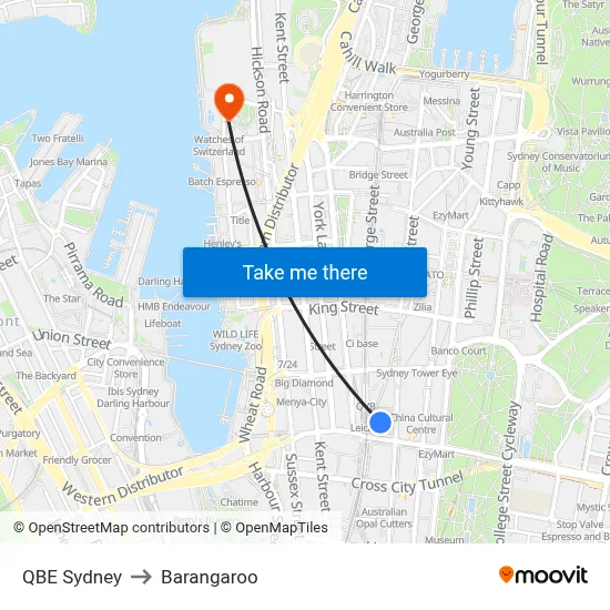 QBE Sydney to Barangaroo map