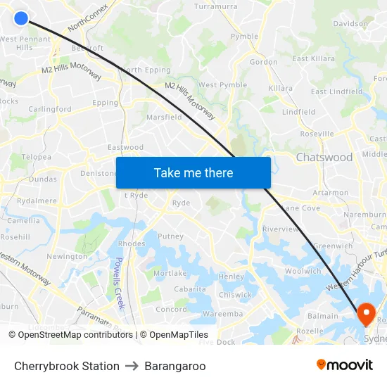 Cherrybrook Station to Barangaroo map