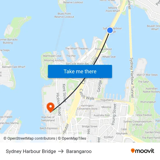Sydney Harbour Bridge to Barangaroo map