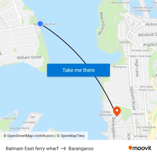 Balmain East ferry wharf to Barangaroo map