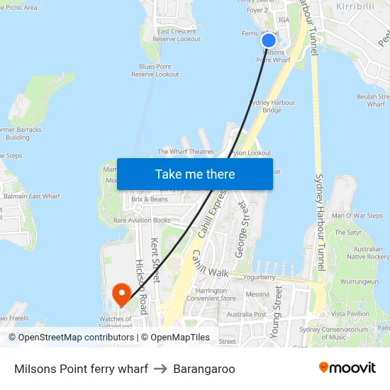 Milsons Point ferry wharf to Barangaroo map