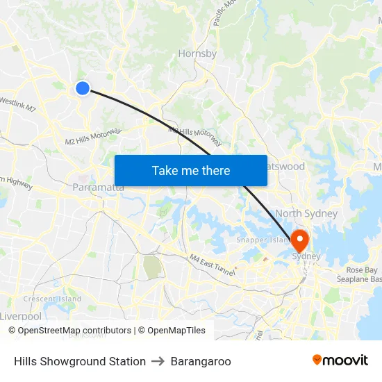 Hills Showground Station to Barangaroo map