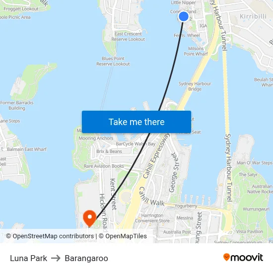 Luna Park to Barangaroo map