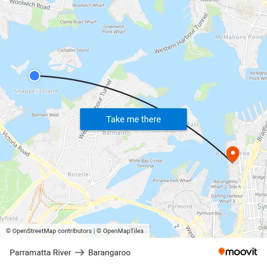 Parramatta River to Barangaroo map