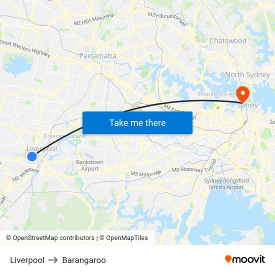 Liverpool to Barangaroo map