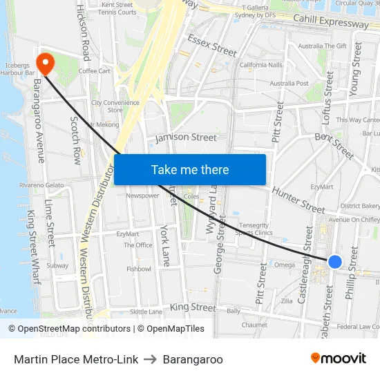Martin Place Metro-Link to Barangaroo map