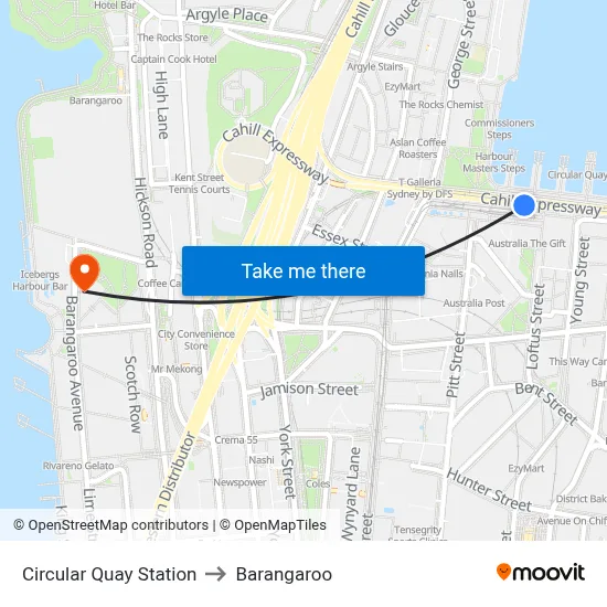 Circular Quay Station to Barangaroo map