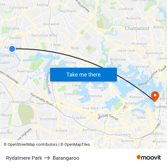 Rydalmere Park to Barangaroo map