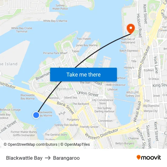 Blackwattle Cove to Barangaroo map