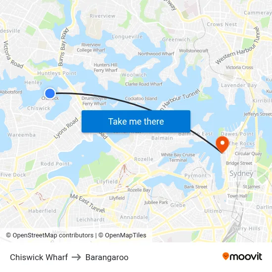 Chiswick Wharf to Barangaroo map