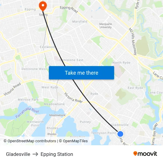 Gladesville to Epping Station map