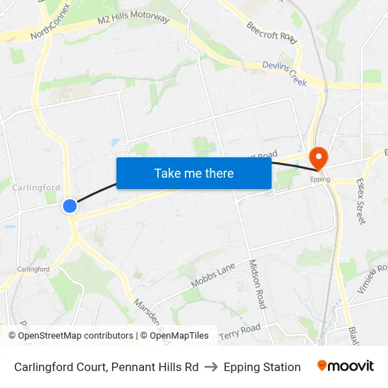 Carlingford Court, Pennant Hills Rd to Epping Station map