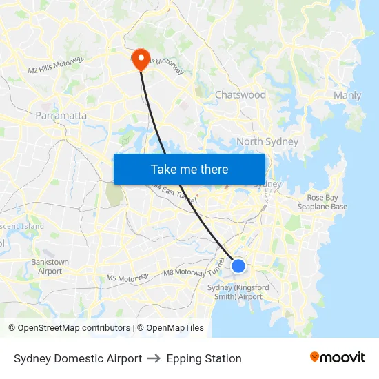 Sydney Domestic Airport to Epping Station map
